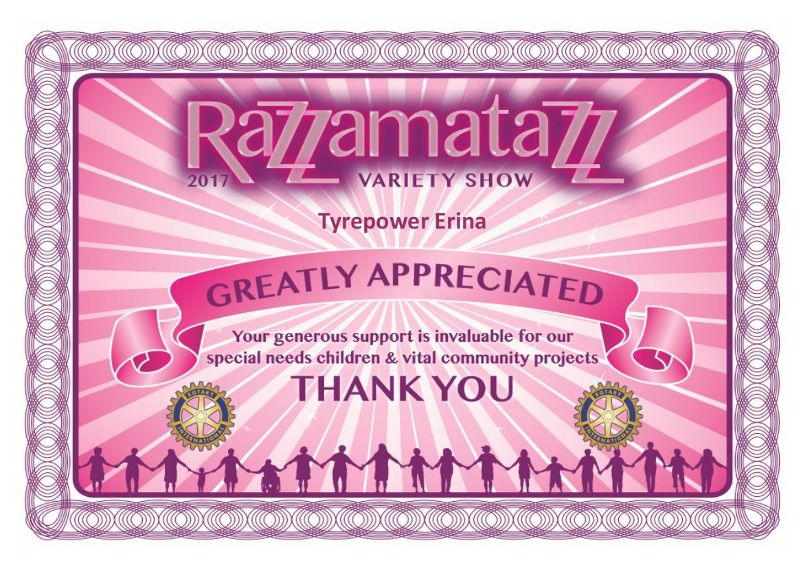 Tyrepower Erina - Razzamatazz Appreciation Certificate cover image